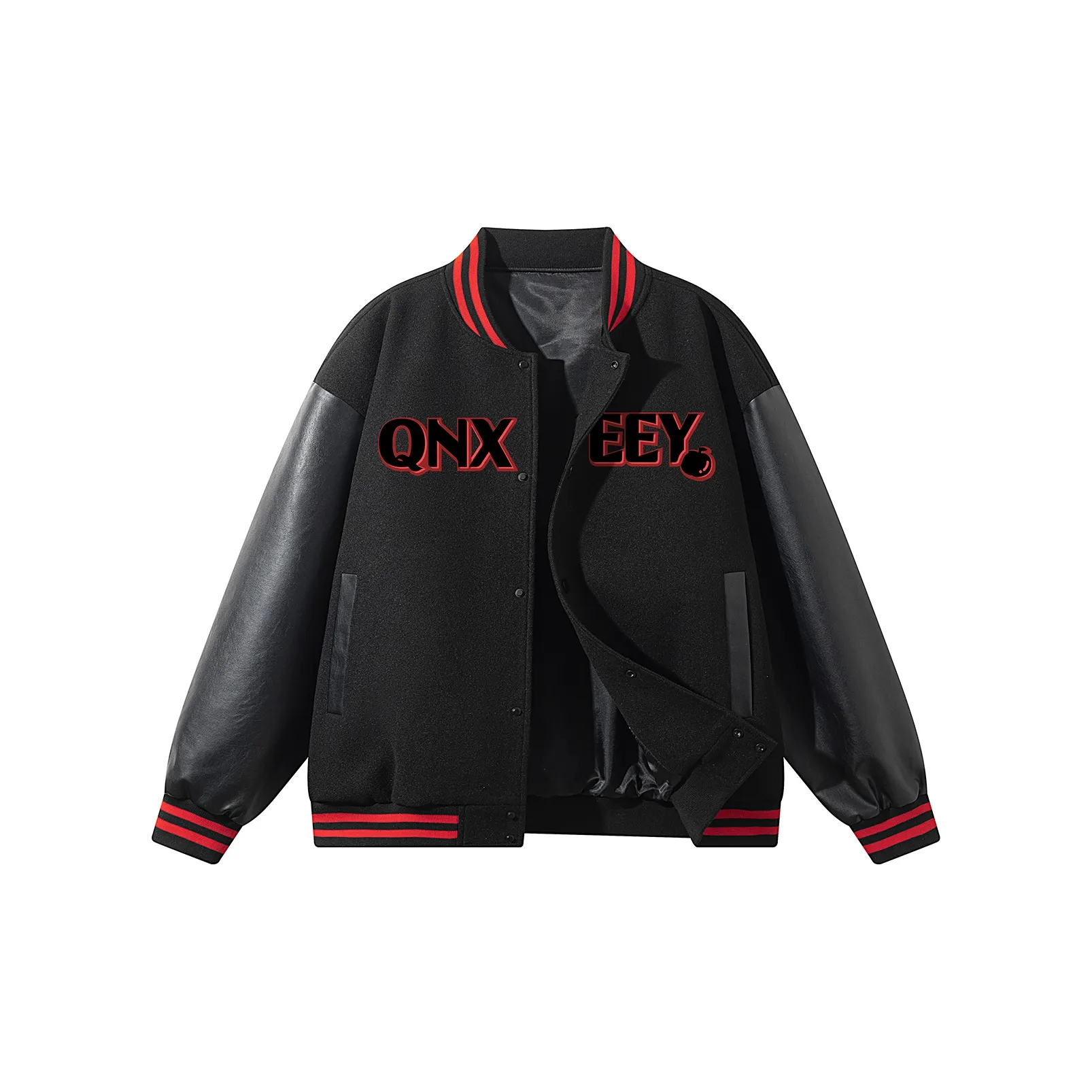 Qnxeey Baseball Jacket Unisex Black