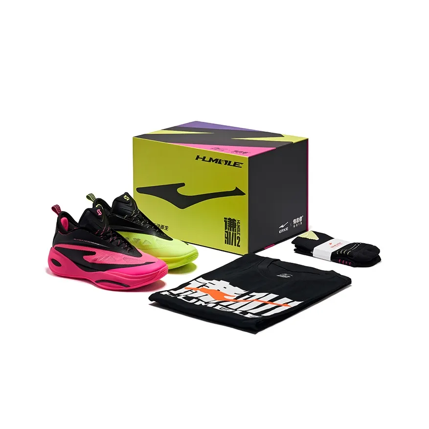 Erke Qian Xun 2.0 Basketball Shoes Men's Low Top Fluorescent Lime Green Fluorescent Fuchsia