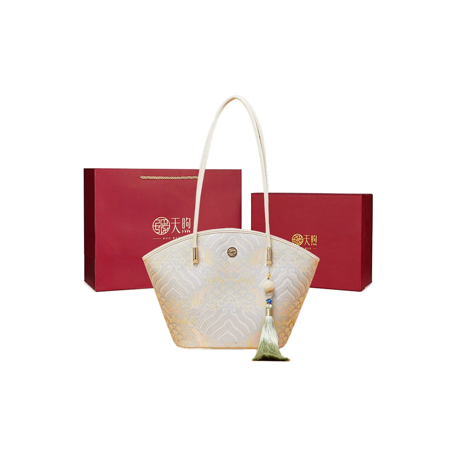 Pmsi Cow Leather Shoulder Bag Tubas Women's Ecru/Black/Gold/White
