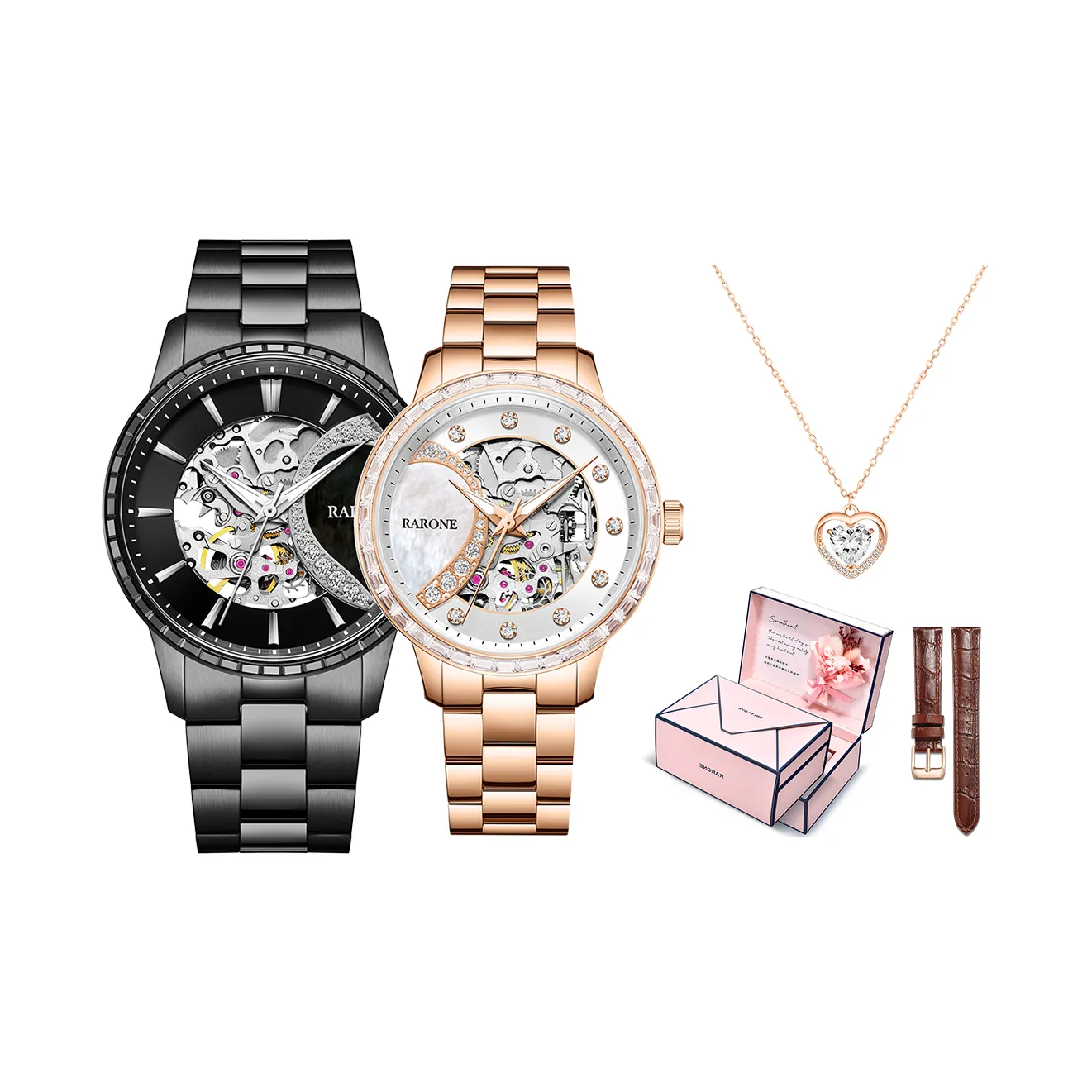 RARONE Couple Collection Devoted Mechanical Movement Stainless Steel Watchband Watch Unisex White Dial