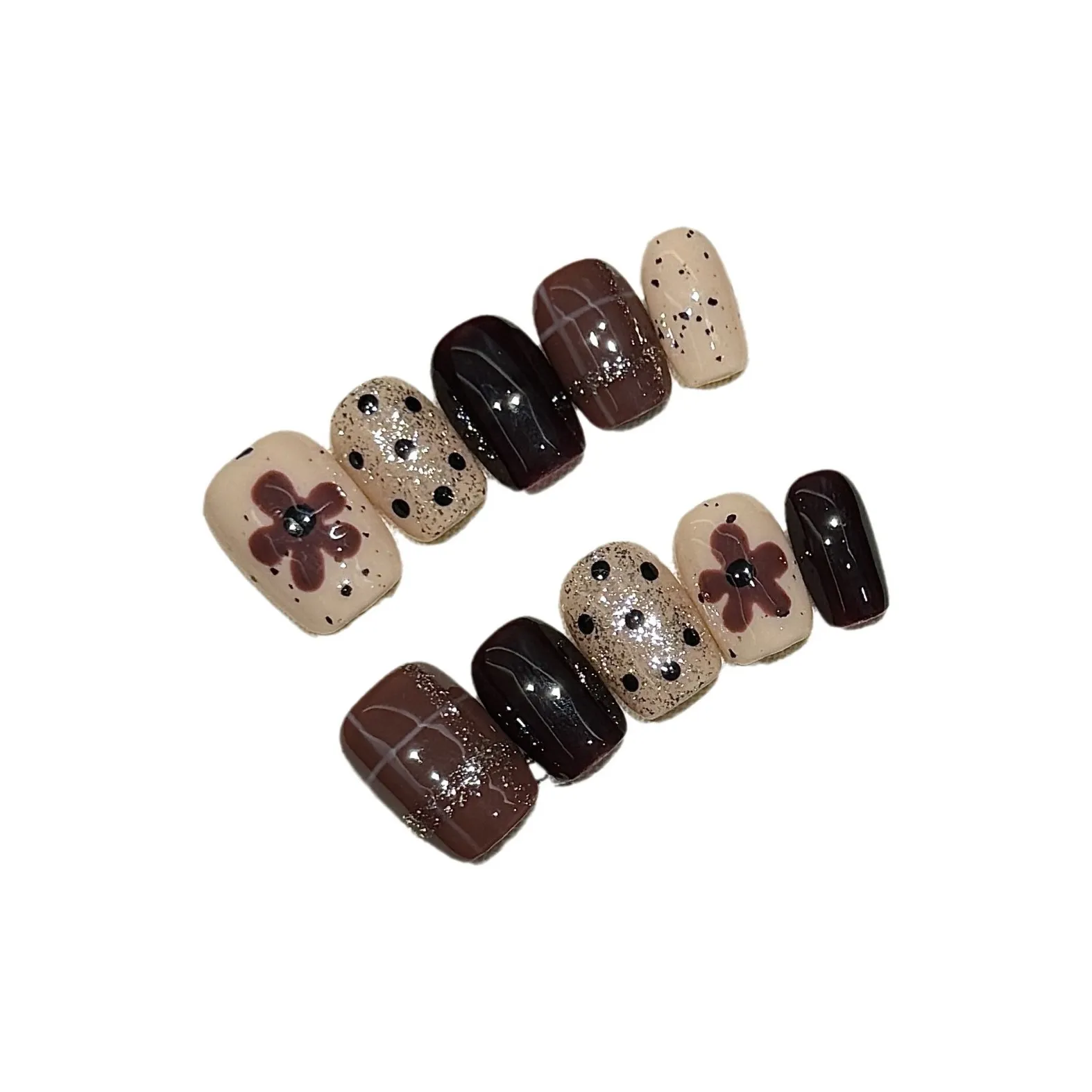 Fanze Шоколад Polka Dot False Nail Средний LADDER Коричневый Smudge 20мм