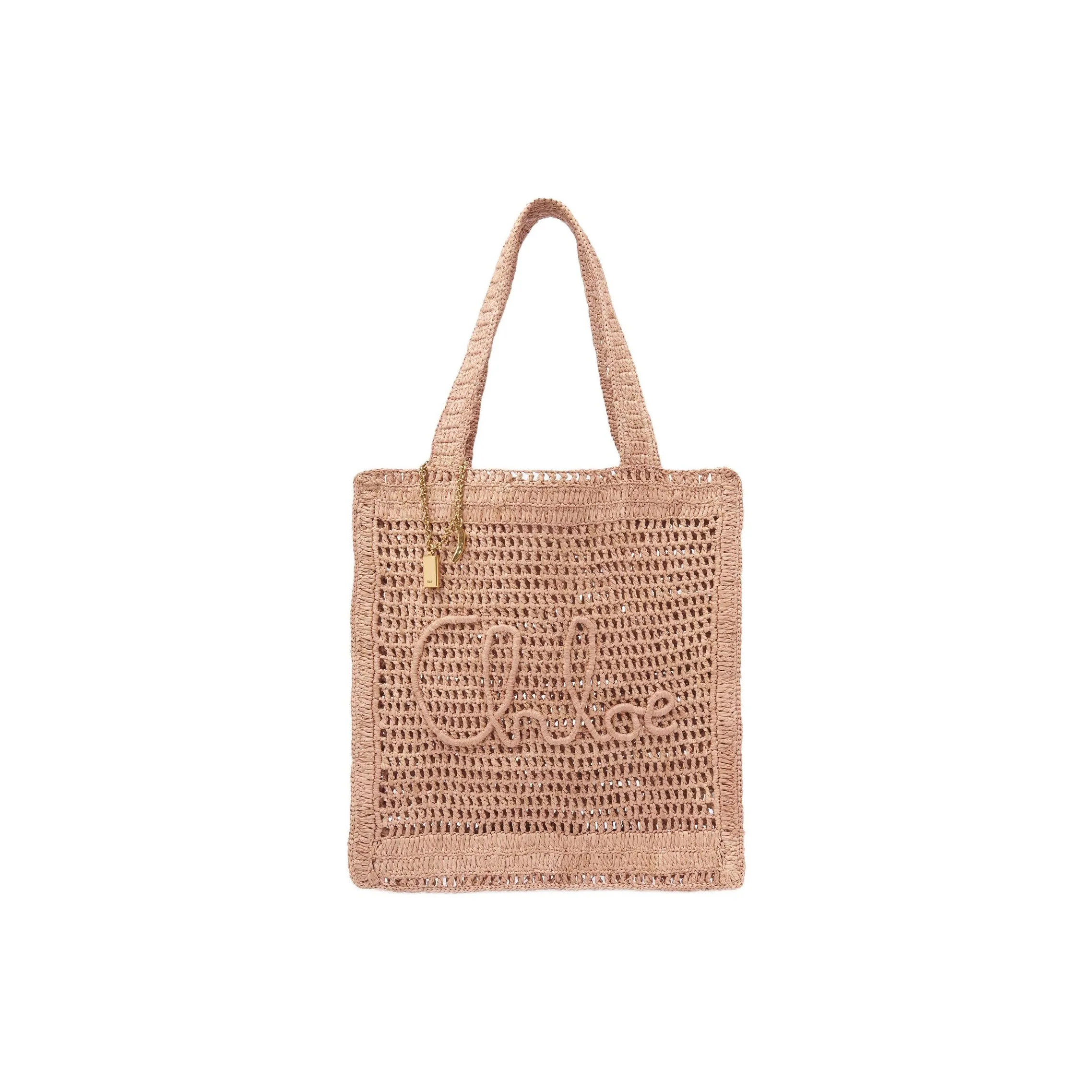 Chloe Straw Woven Tote Bag, Shopping Bag, Handbag, Shoulder Bag Women's Pink Orange