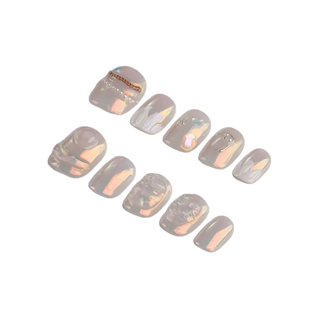 Fanze Премиум Pearl Shell False Nail Coquette Style Носимый Nail Стикер Весенний Летний 15mm Короткий LADDER Ivory Smudge