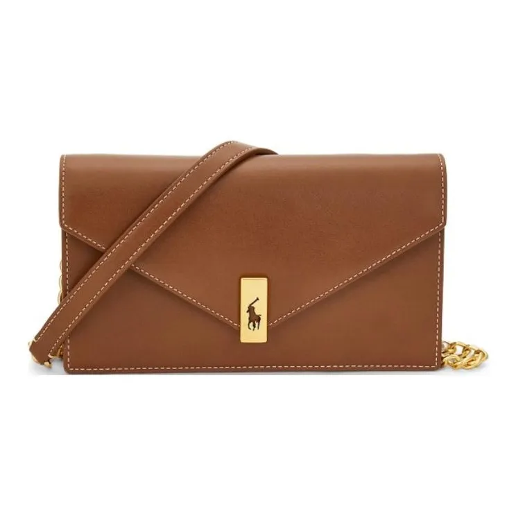 Polo Ralph Lauren Polo ID Cow Leather Envelope Bag, Crossbody Bag, Shoulder Bag Women's Brown
