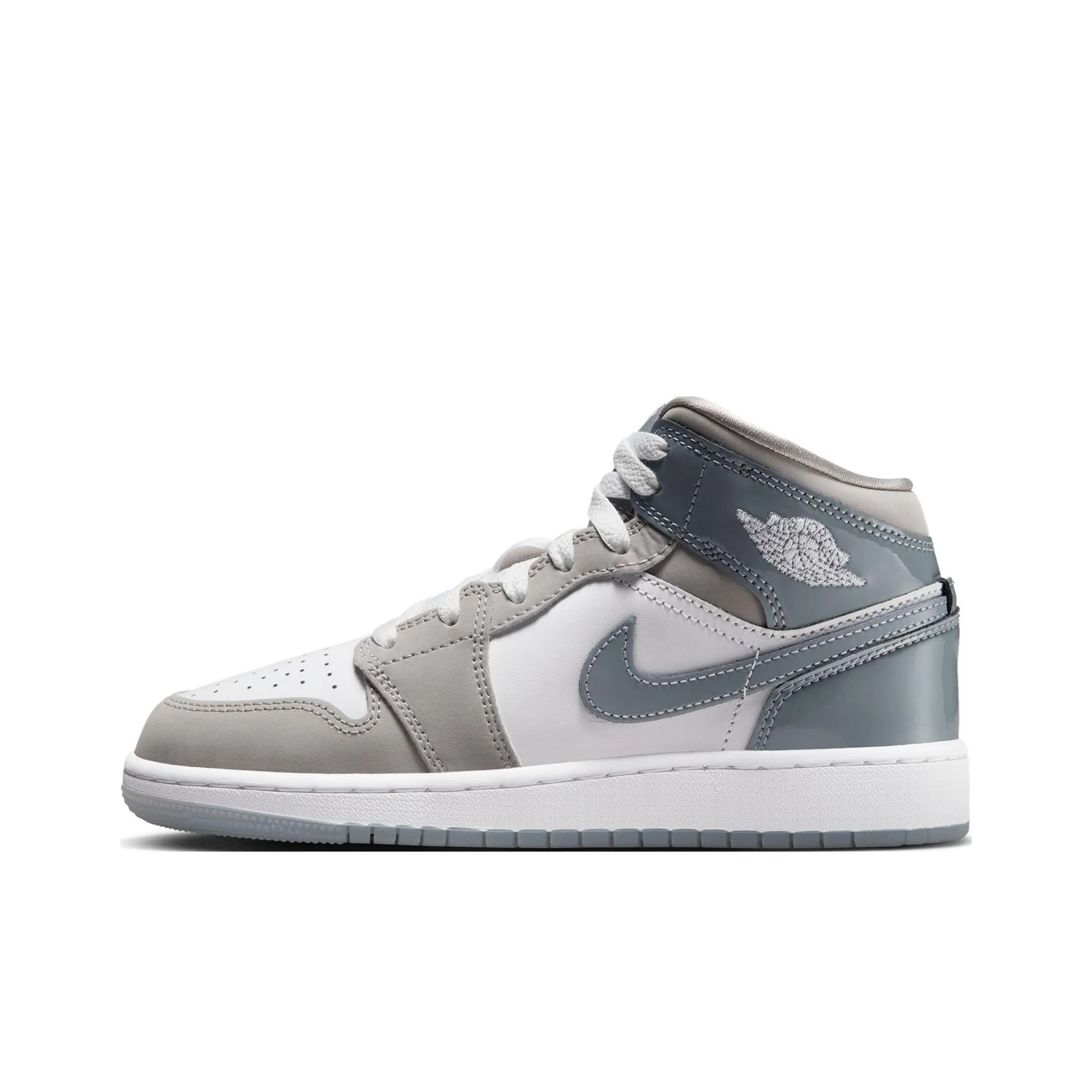 Jordan 1 Устойчивый к истиранию MID Топ Детские Баскетбольные Кроссовки Серый Белый