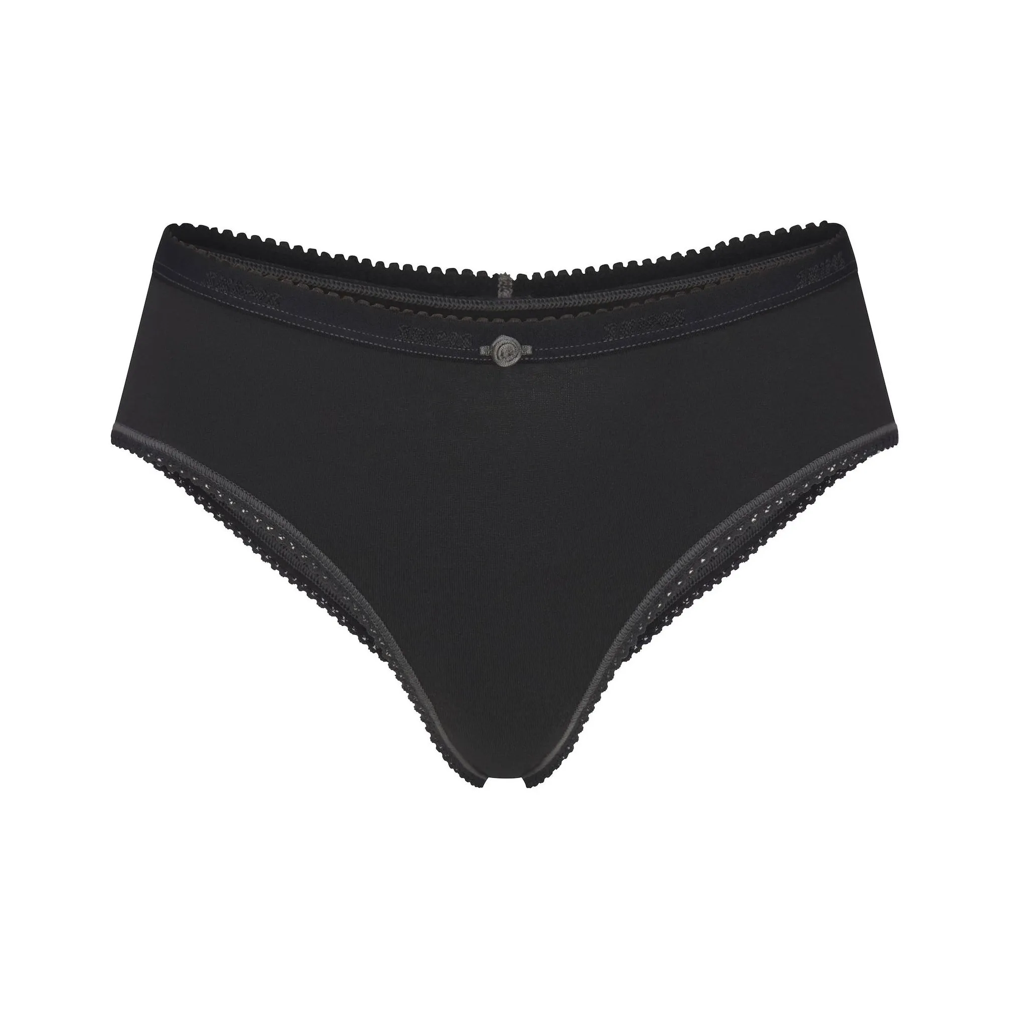 SKIMS SS25 LIGHTWEIGHT COTTON LOGO PICOT HIPSTER Underpants Women's 1 Pack SOOT/Smoke Gray