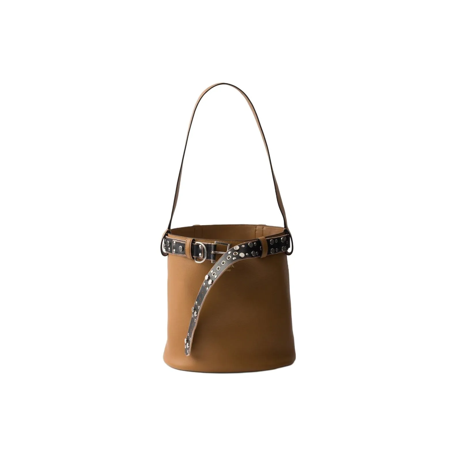 PRADA Cow Leather Bucket Bag Handbag Shoulder Bag Regular Women
s Camel