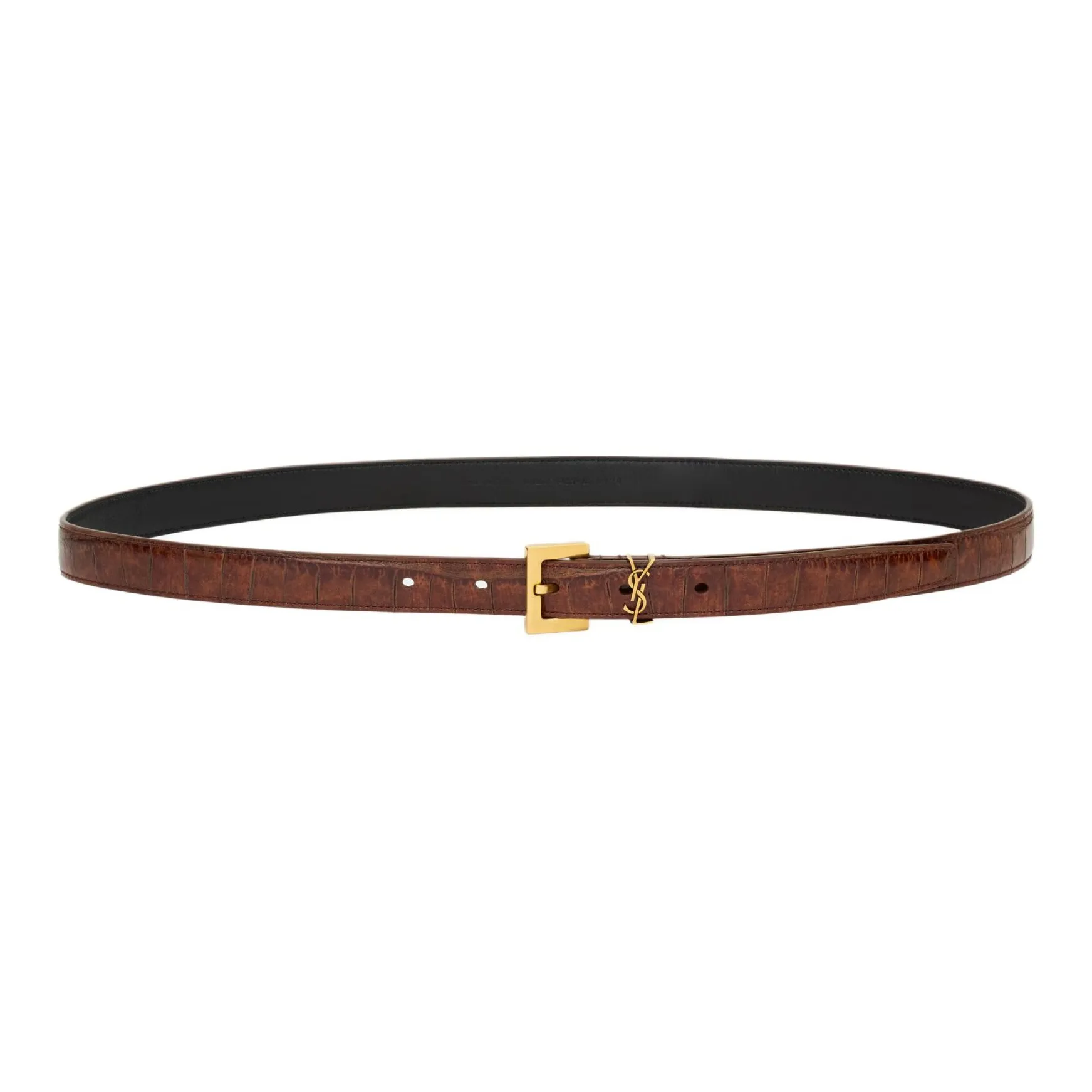 SAINT LAURENT Calfskin Leather Belts Women's Brown Width  2CM