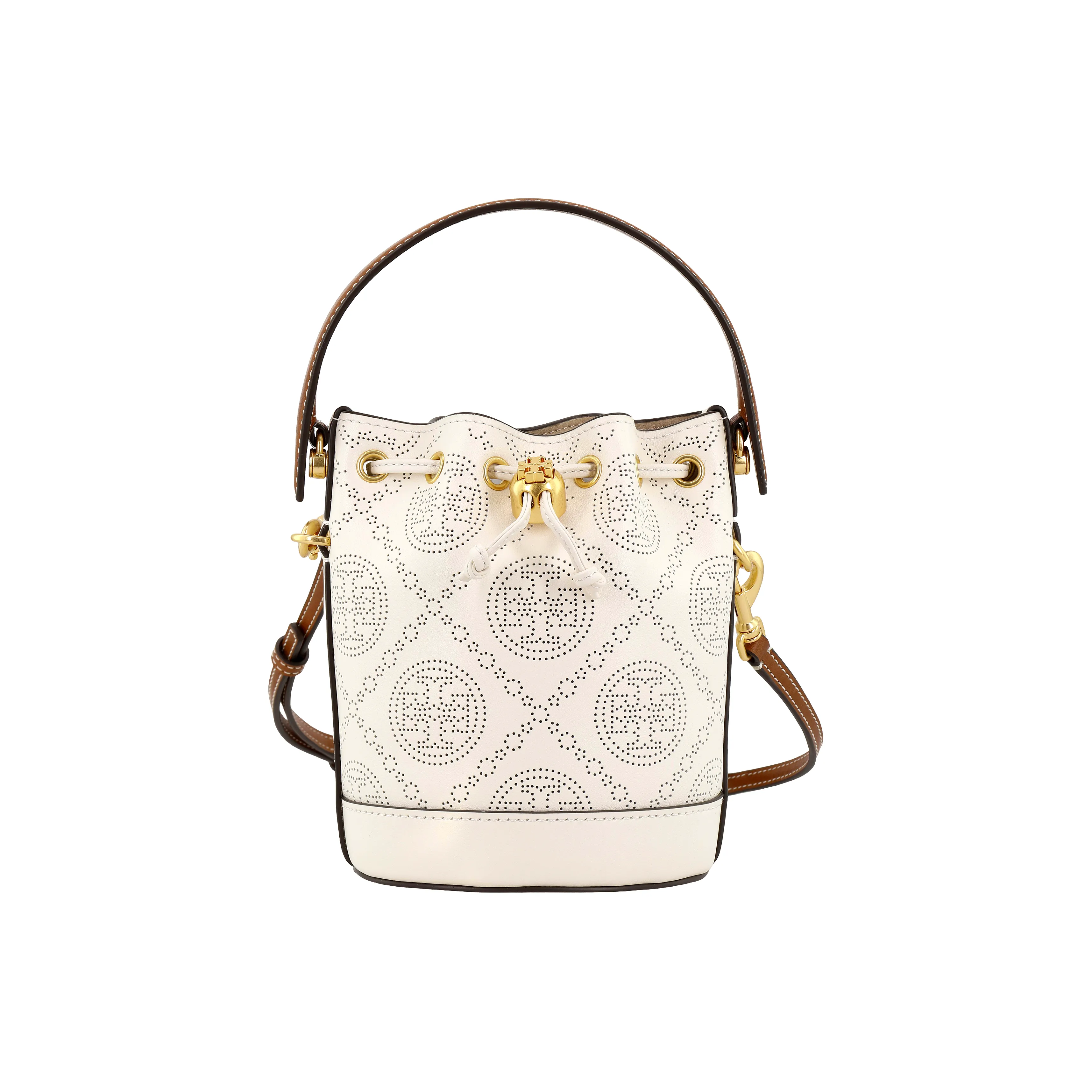 TORY BURCH T Monogram Leather Bucket Bags Shoulder Bag Crossbody Bag Handbag Mini Women's Ivory White