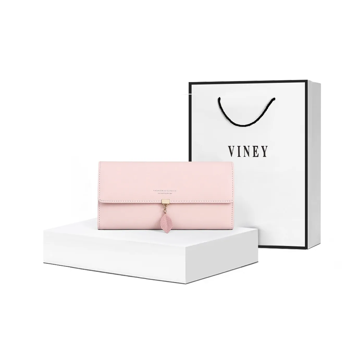 VINEY Cow Leather Coin Purse Wallet Bag Trumpets Women's Pink