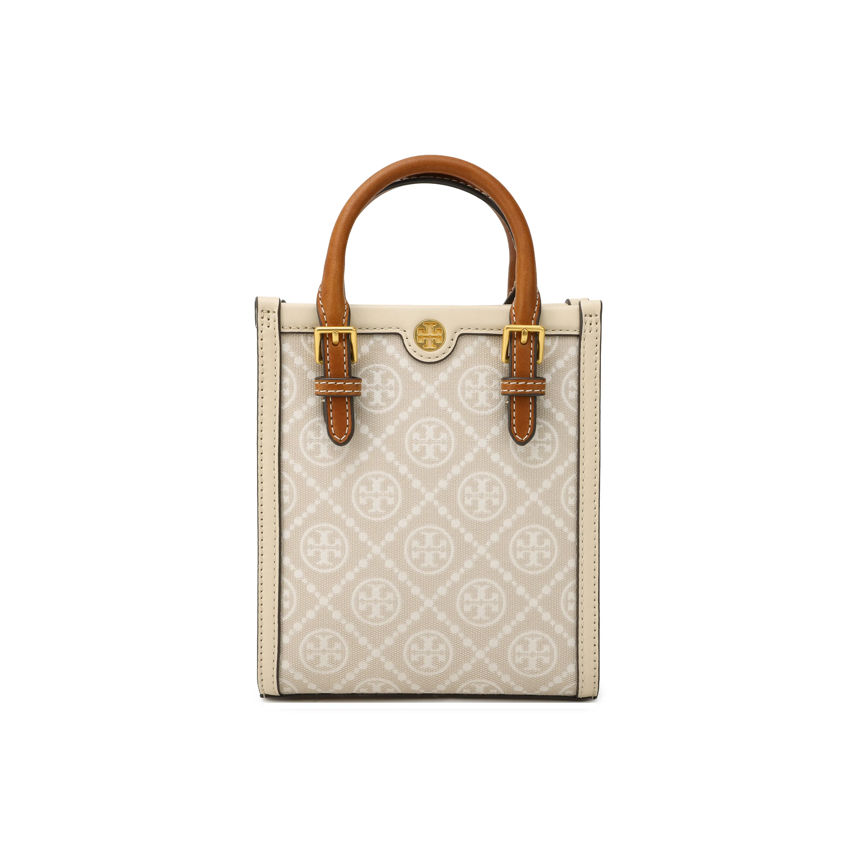 TORY BURCH T Monogram Mini Tote Almond White