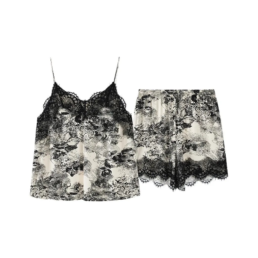 MY BODY Пижамный комплект женский черный белый с принтом