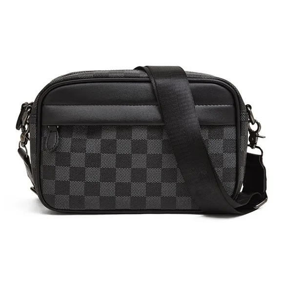 Old Man's Head Сумка через плечо из синтетической кожи Мужская Черный Черный Шахматный узор Черный Узор