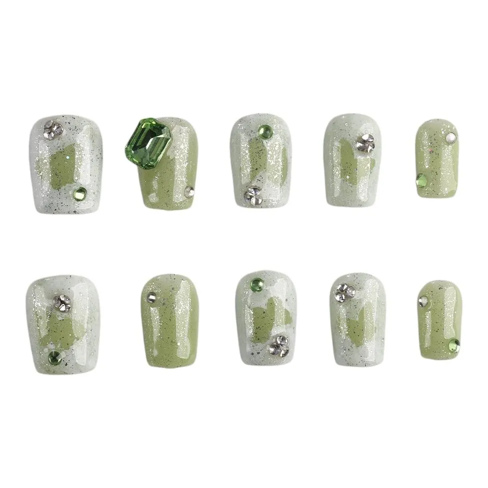 Fanze Spring Dopamine Зеленый Лак для ногтей Premium Luxury 15mm Короткий LADDER Зеленый Smudge