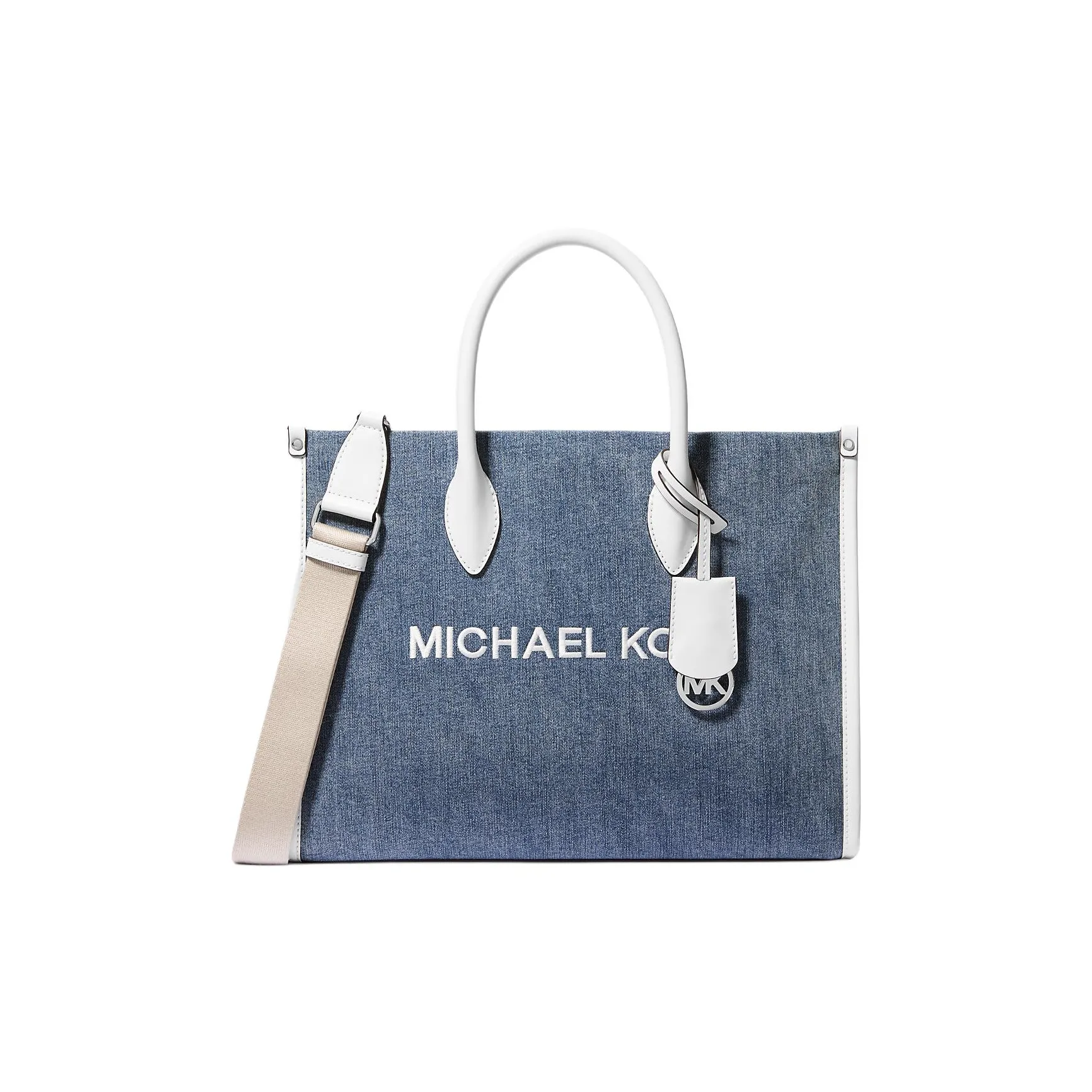 MICHAEL KORS Mirella Polyurethane Tote Bag, Shopping Bag, Shoulder Bag, Handbag Medium Size Women's Denim