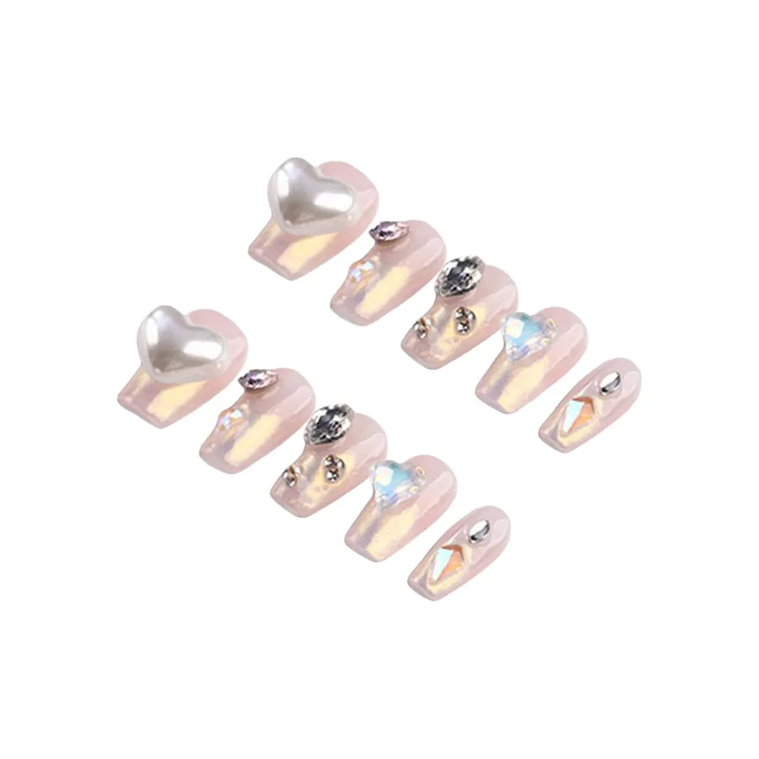 SHANGSHIQIN Мягкий Лазерный Розовый Жемчужный Сердце False Nail Средний LADDER Однотонный Розовый 20 мм