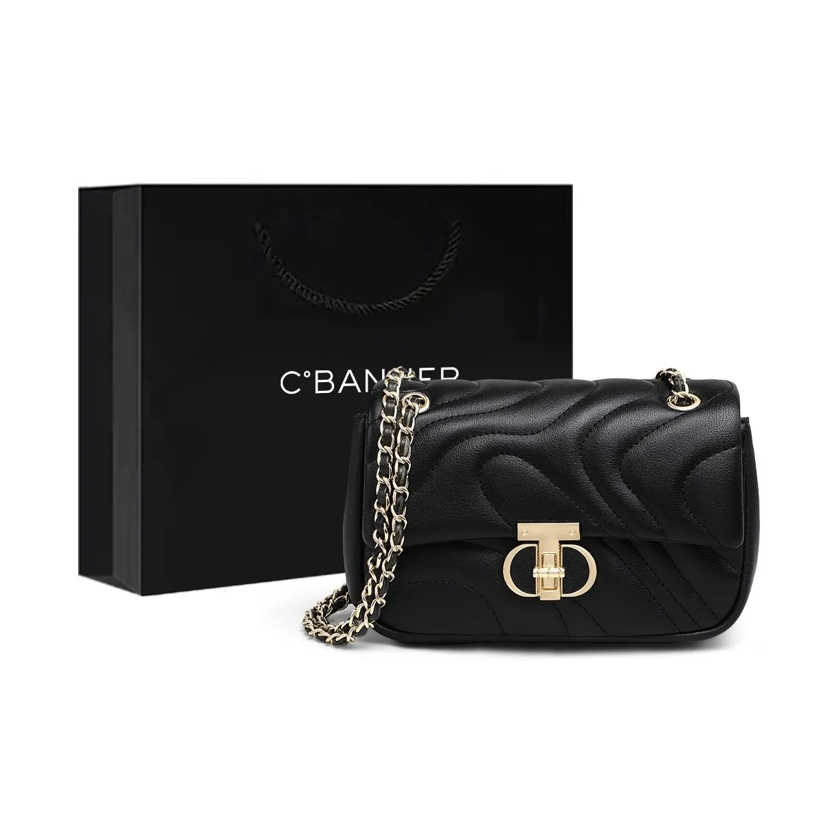 C°BANNER Cow Leather Crossbody Bag, Shoulder Bag, Small Square Bag Regular Women's Ecru/Black
