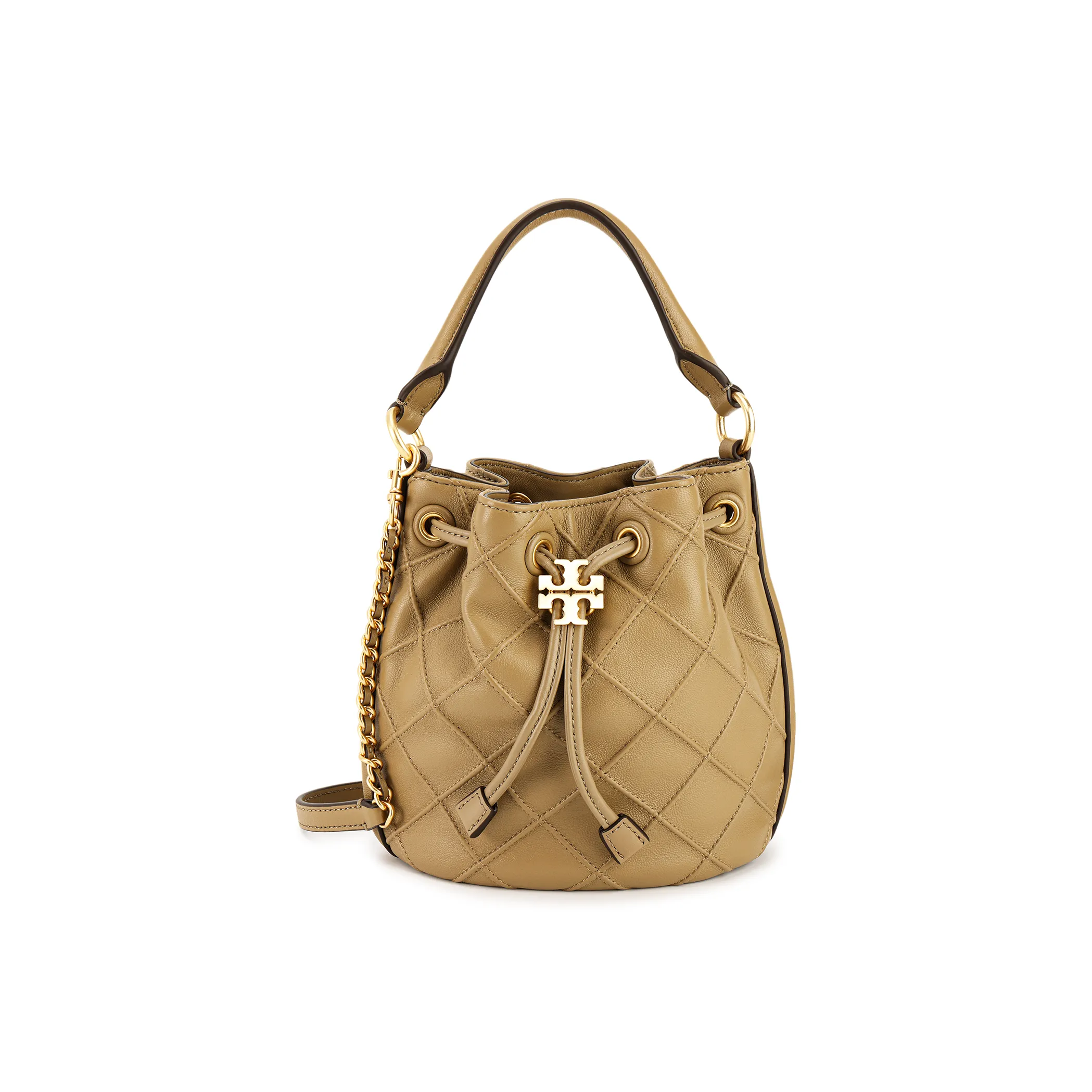 Tory Burch Fleming Кожа Ведрообразная Сумка Сумка через плечо Маленькая Сумка Женская Телесного цвета