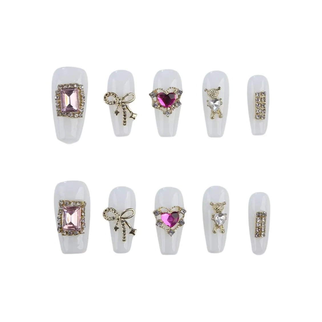 Fanze Городской CHIC Стиль Розовое Сердце Сплав Королева Star Diamond False Nail Длинный Белый Смудж 30MM