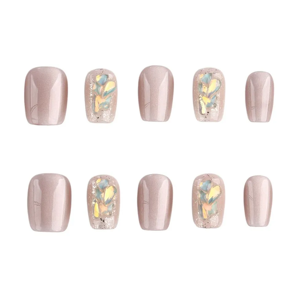 Fanze Белый BOILING Вода Четкий Кристалл Стекло-глаз False Nail Средний ЛАДЬЕР Нежно-розовый Размытый 20мм