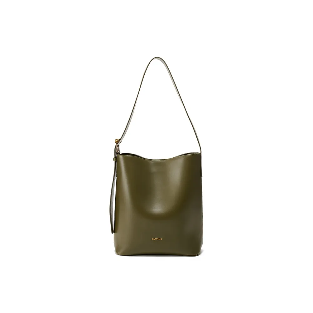 Simedin Cow Leather Bucket Bags Crossbody Bag Shoulder Bag Regular Women's Olive Green/Deep Black