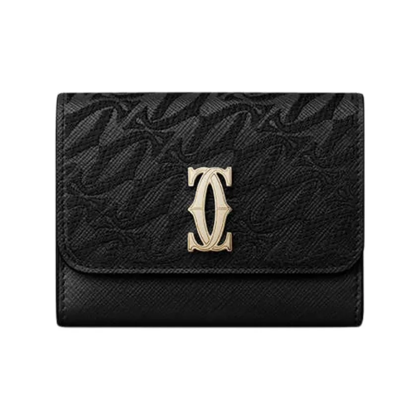 CARTIER C De Cartier Collection Cow Leather Wallet Mini Unisex Black