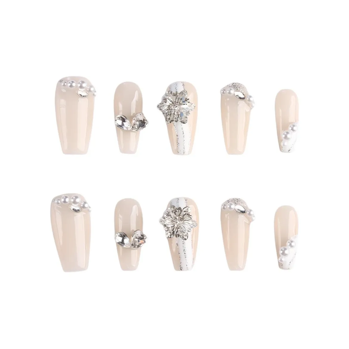 SHANGSHIQIN Ручной Осветляющий Элегантность Мягкий Сверкающий страз False Nail 25 мм Средний LADDER Телесный Однотонный