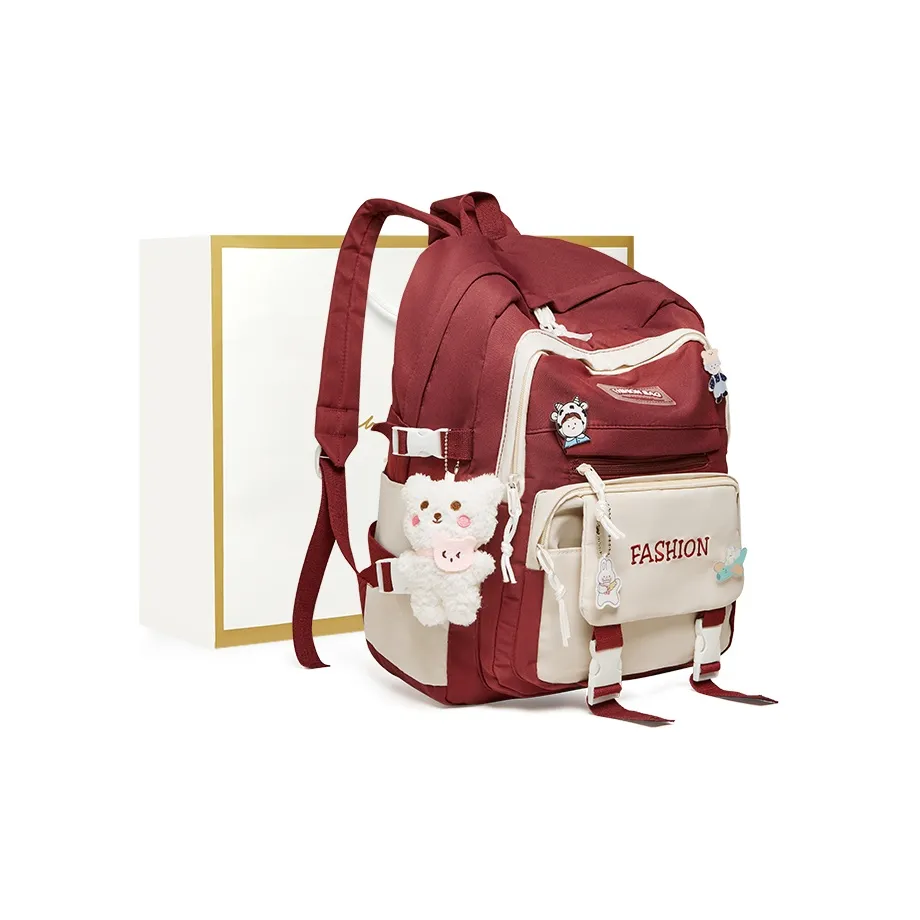 Narandu Fabric Backpack Combo Set Tubas Women's Red/Green
