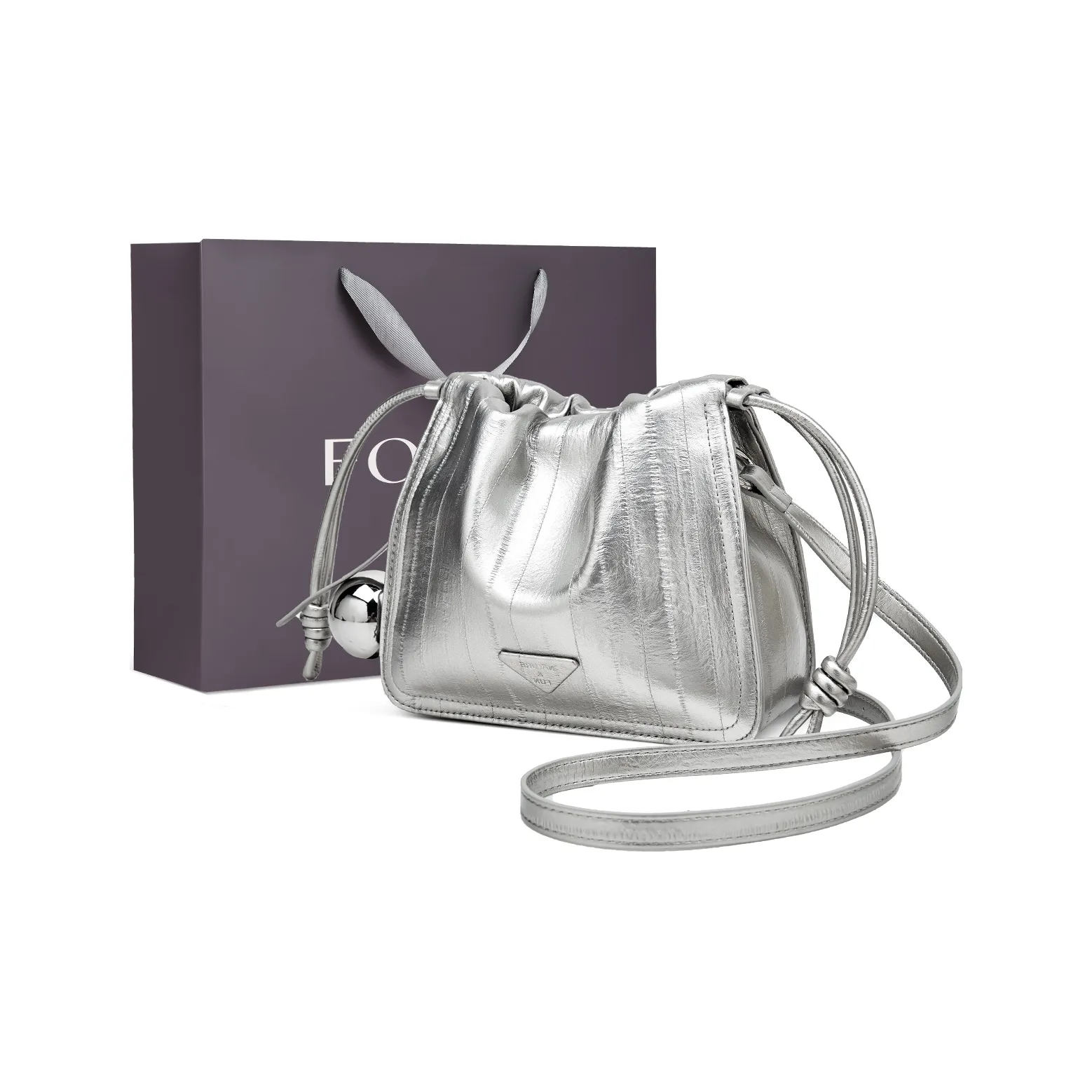 FOXER Коровья кожа Магнитная застежка Тост Ведрообразная сумка через плечо Стандартная Женская серебряная черная