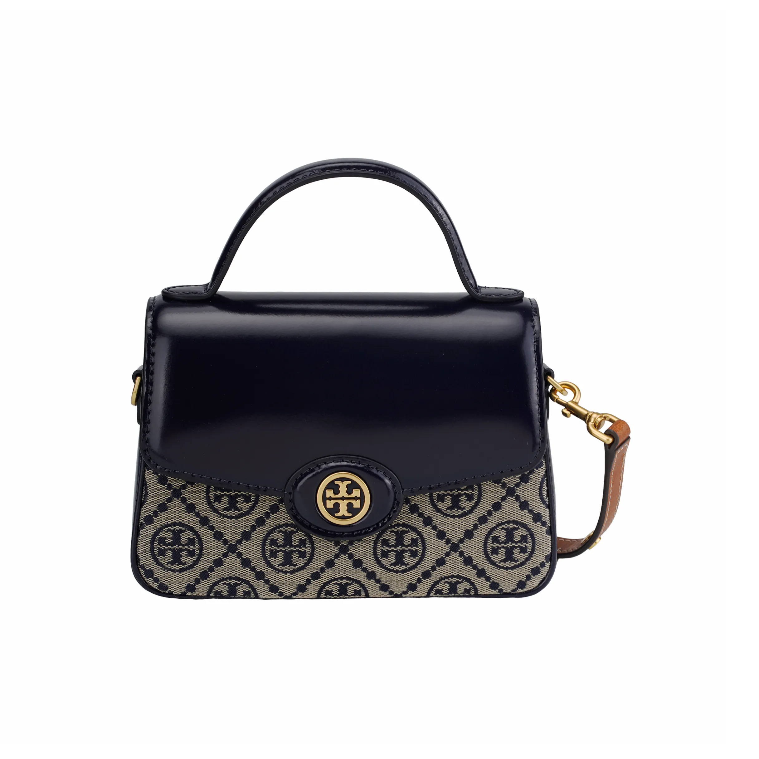 TORY BURCH T MonogramRobinson Jacquard With Leather Shoulder Bag, Crossbody Bag, Handbag Small Size Women's Marine Blue
