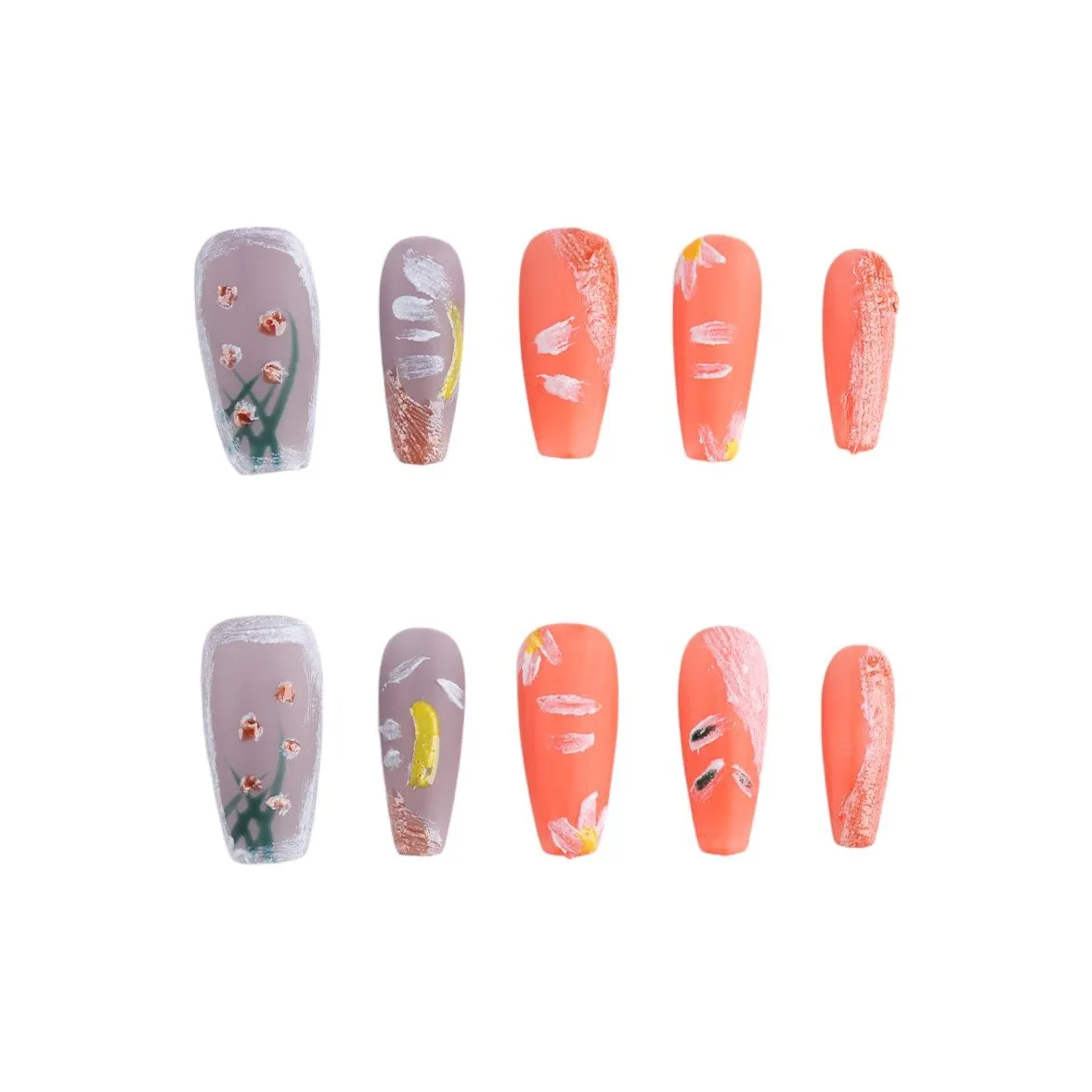 Fanze Ручной работы Цветочный дизайн Наклейка для ногтей False Nail 30MM MID Длина Фиолетовый Смужка