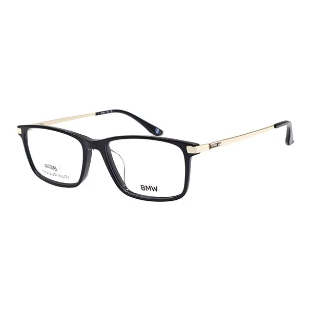 BMW Plate And Titanium Metal Rectangular Eyeglass Frames Men's Black Gold