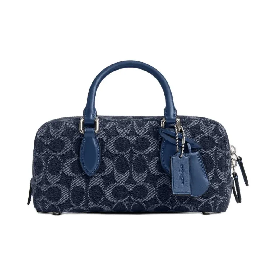 COACH BowerySATCHEL Denim With Calfskin Shoulder Bag Crossbody Bag Handbag Small Size Women's Dark Blue & Multicolor
