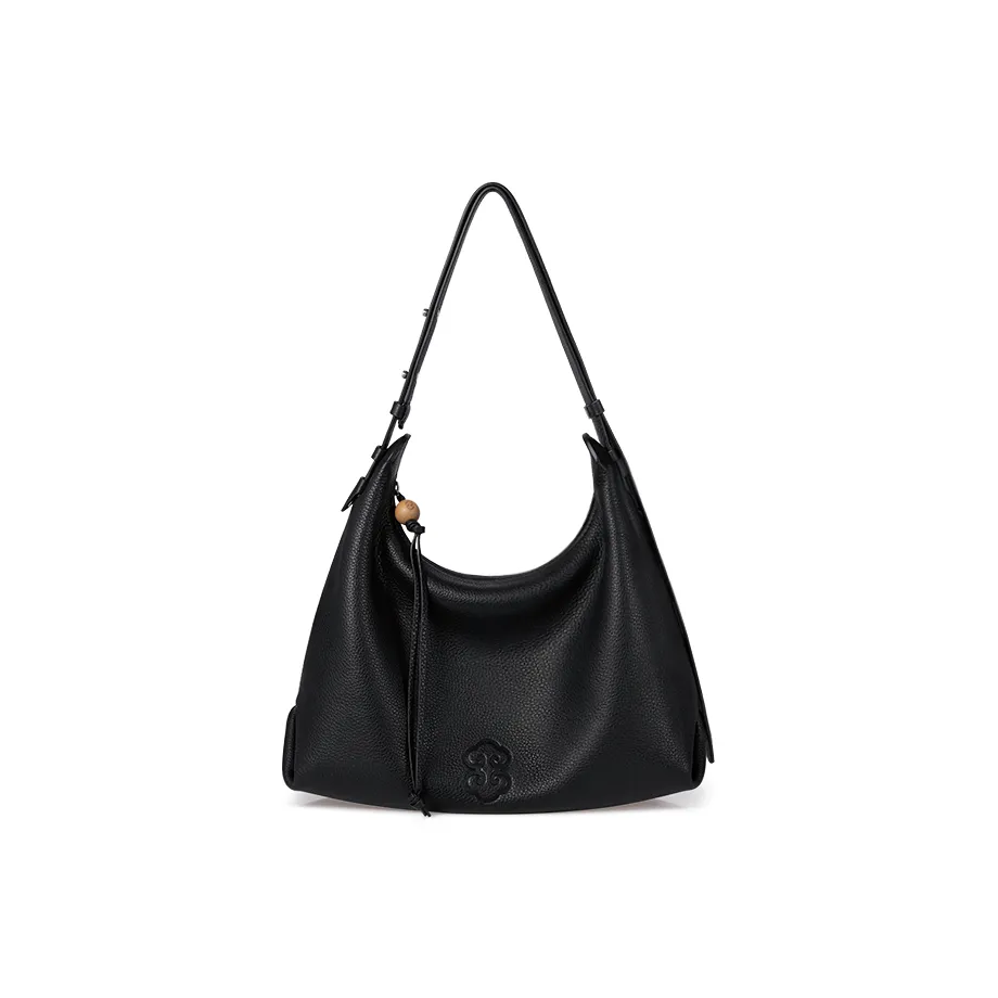 Look Top Grain Cow Leather Portable Crossbody Bag Shoulder Bag Medium Size Women's Black/Brown