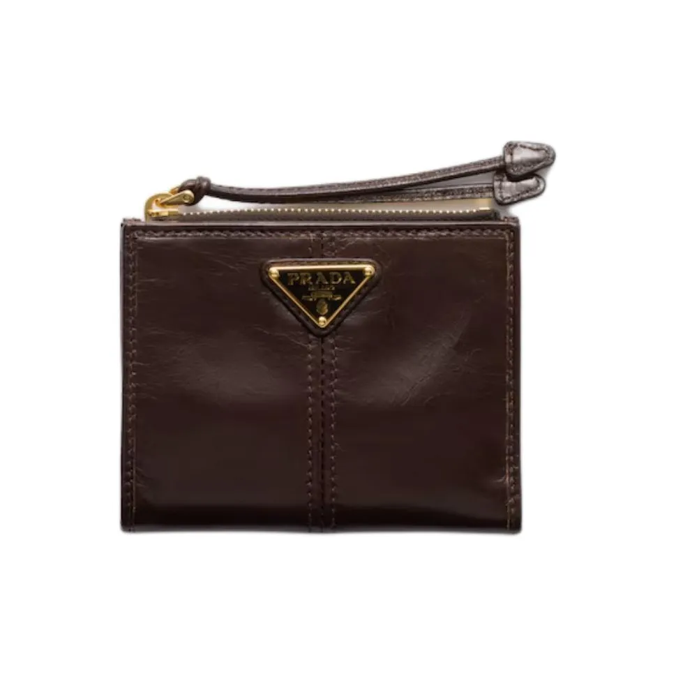 PRADA Soft Cow Leather Wallet Women's Dark Brown