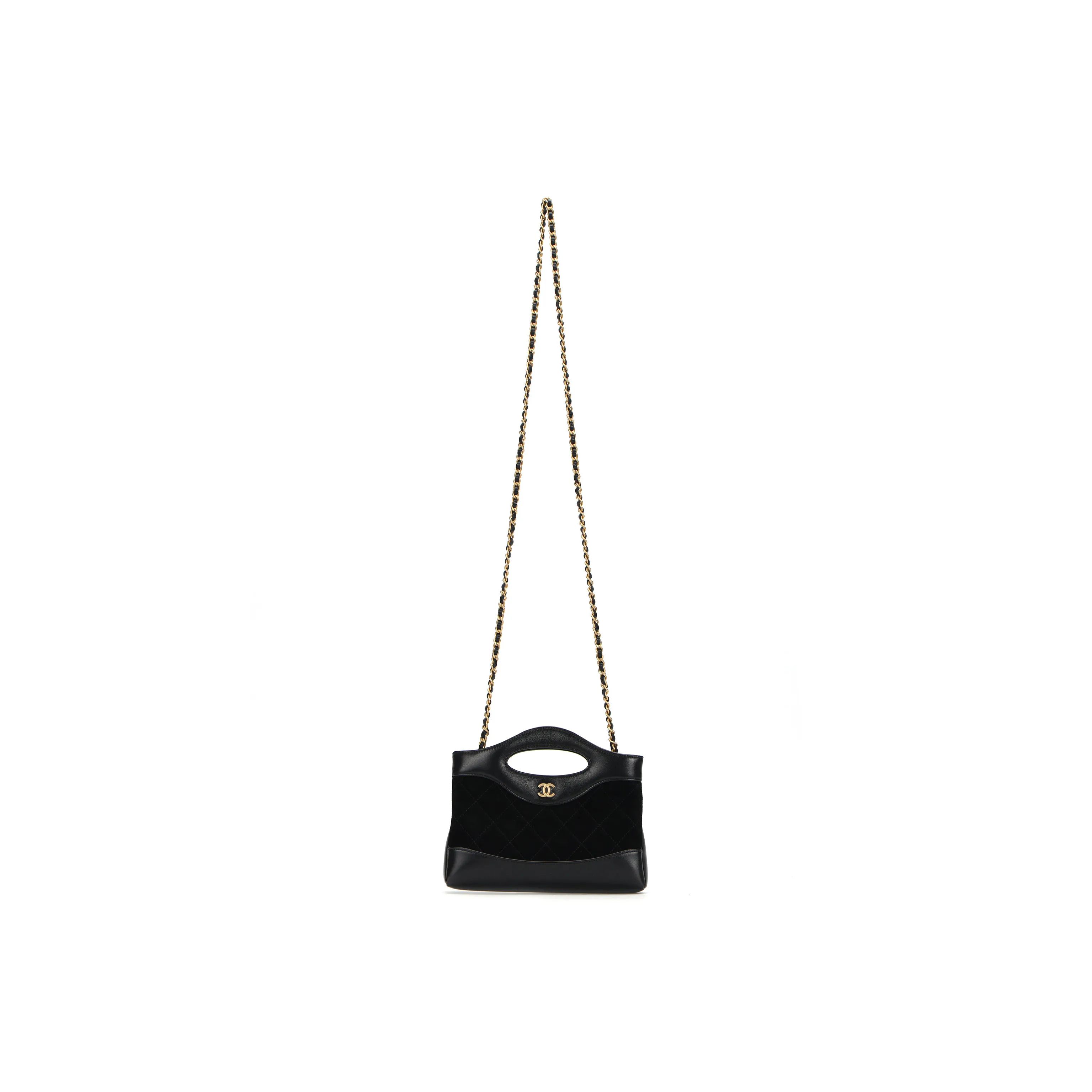 CHANEL Black Suede Gold Metal Shoulder Bag, Crossbody Bag, Handbag Women's Black