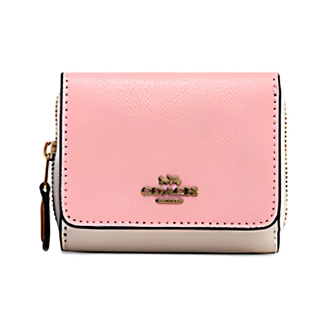 COACH Trifold Wallet Leather Wallet Women's Pink & White