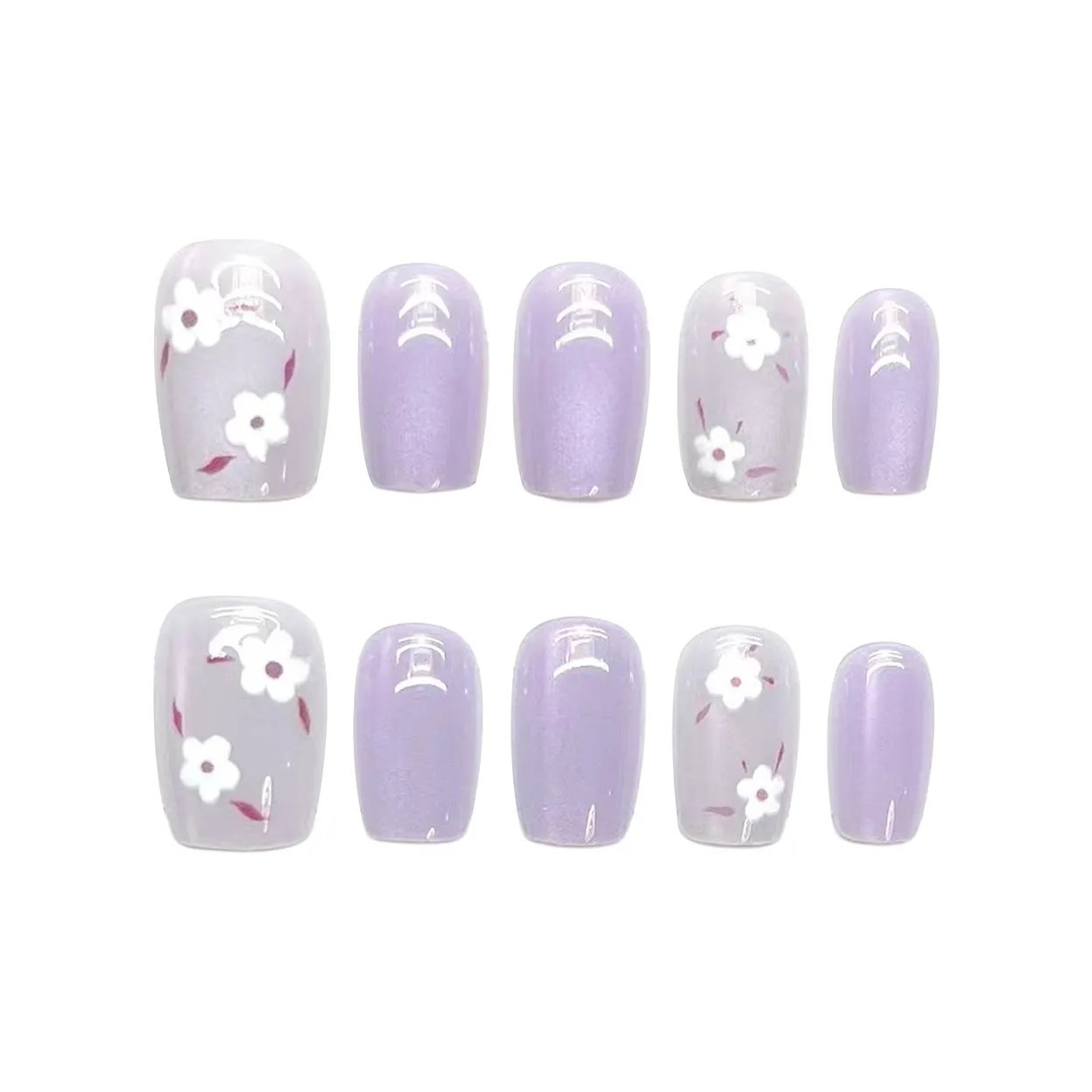 SHANGSHIQIN Винтаж Фиолетовый Весна Цветочный Индивидуальный Креативный Осветляющий Nail Art 20 мм Короткий LADDER Однотонный
