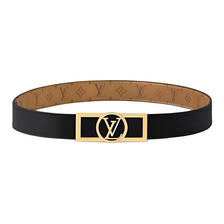 LOUIS VUITTON Calfskin, Canvas, Metal, Coated Canvas, Hardware Accessories Leather Belts Women's Black Width  2CM