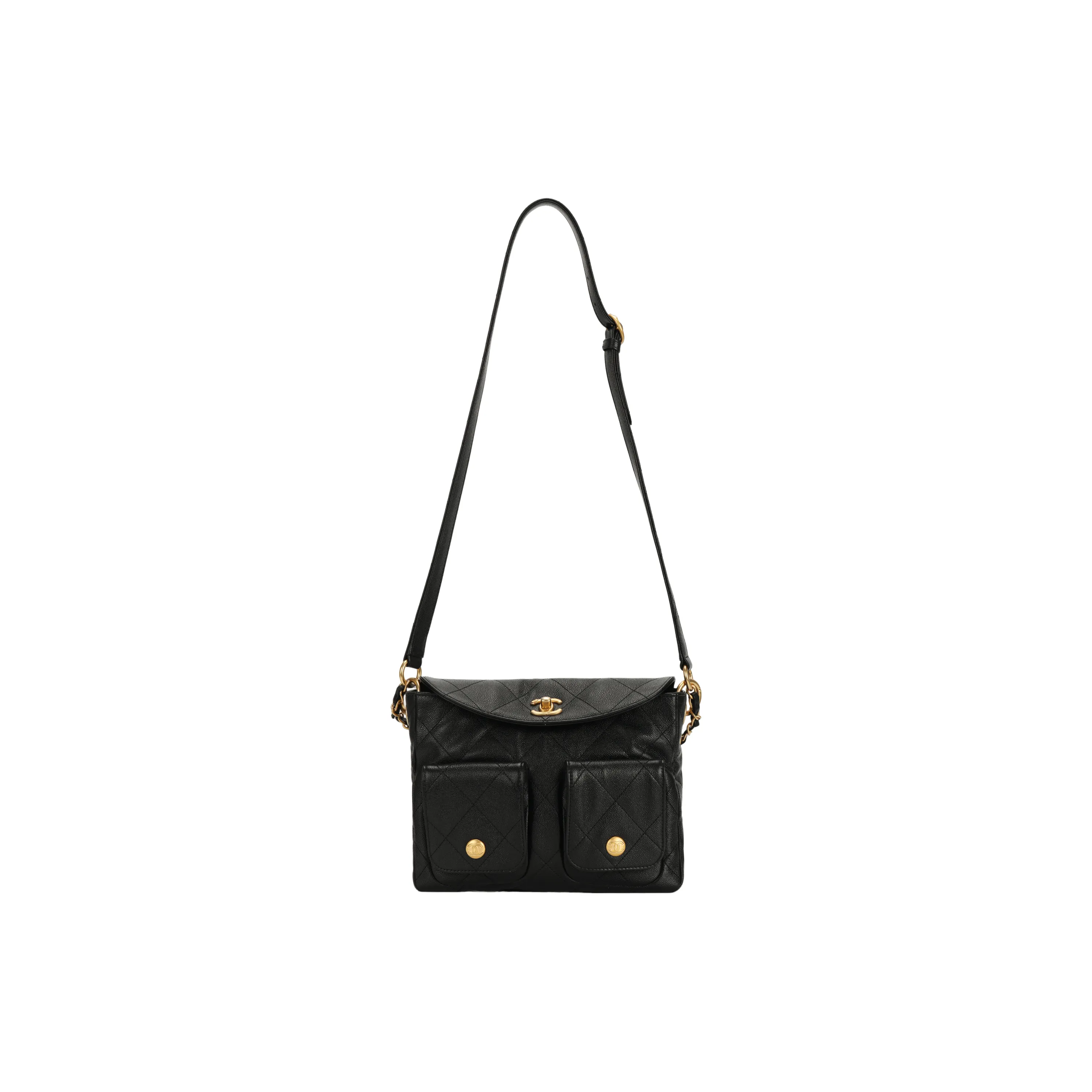 CHANEL Litchi Grain Cow Leather Handbag, Shoulder Bag, Crossbody Bag Women's Black