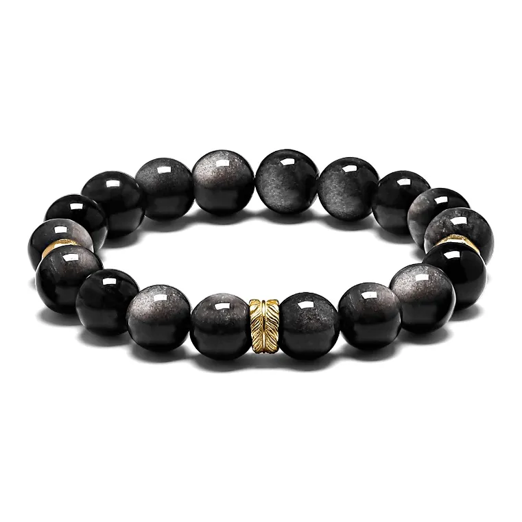 Cuud Серебряный Sheen Обсидиан Браслеты Унисекс