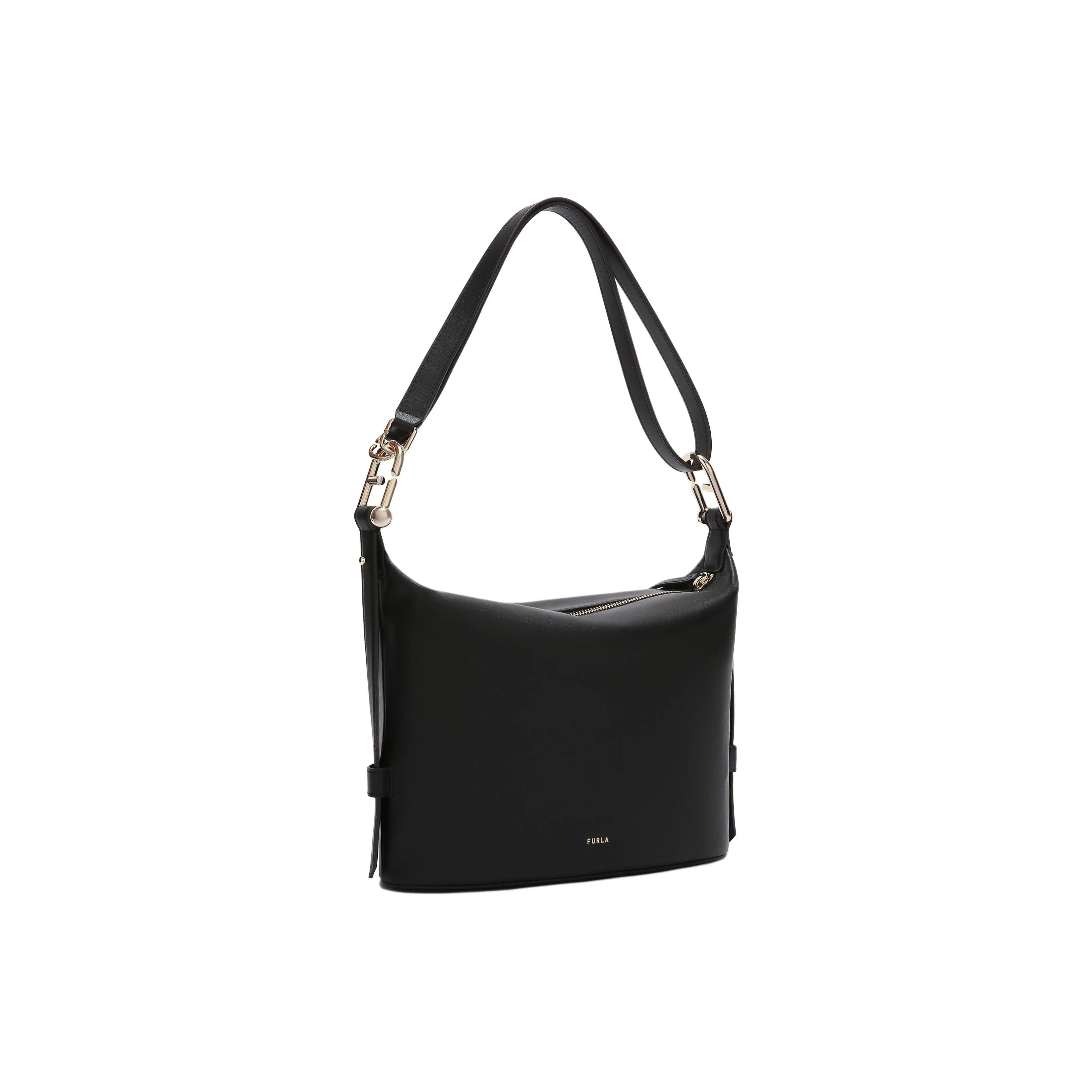 Furla Calfskin Dumpling Bag One Shoulder Handbag Small Size Women's Black
