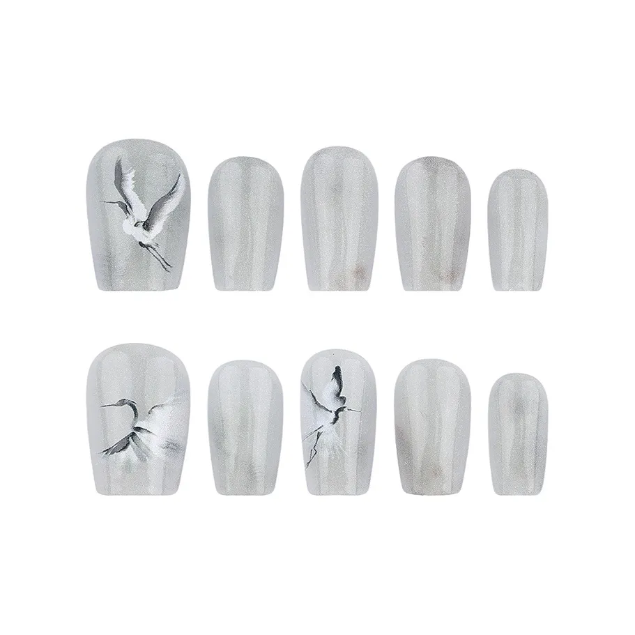SHANGSHIQIN Китайский стиль Фея Журавль Мода Мягкий Укороченный Кошачий глаз Ногти Арт 20 мм Короткий LADDER Свет Однотонный