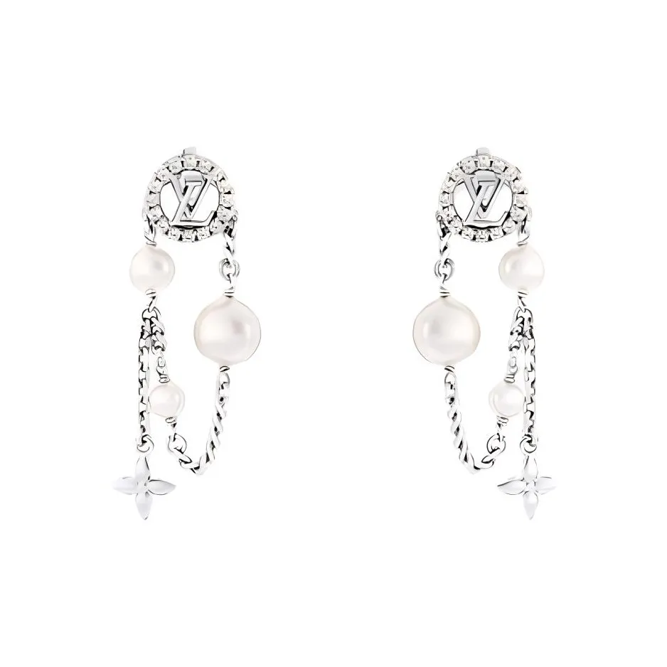 LOUIS VUITTON Metal Resin Bead Earrings Women's Silver