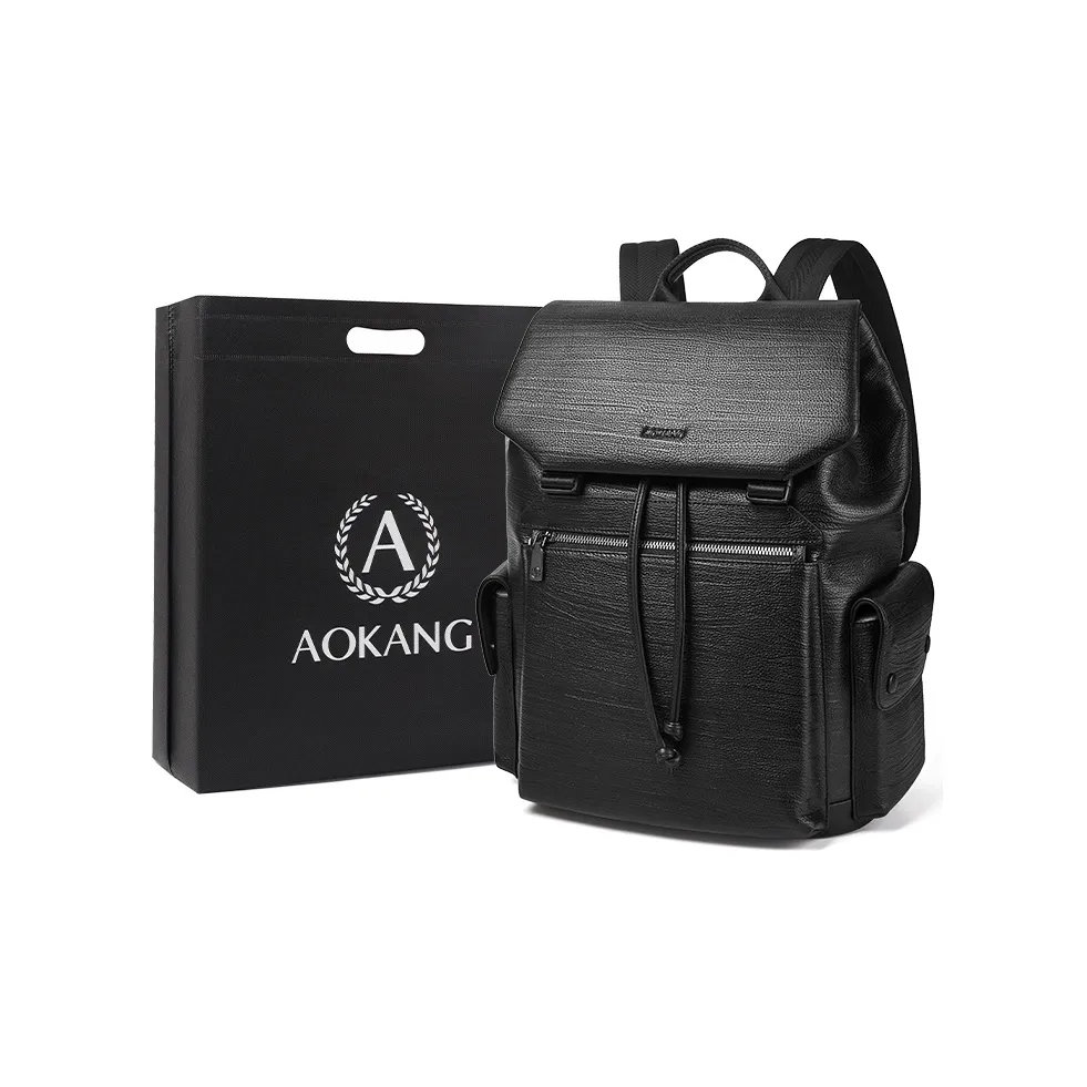 AOKANG Рюкзак из коровьей кожи дорожный рюкзак большой мужской классический черный