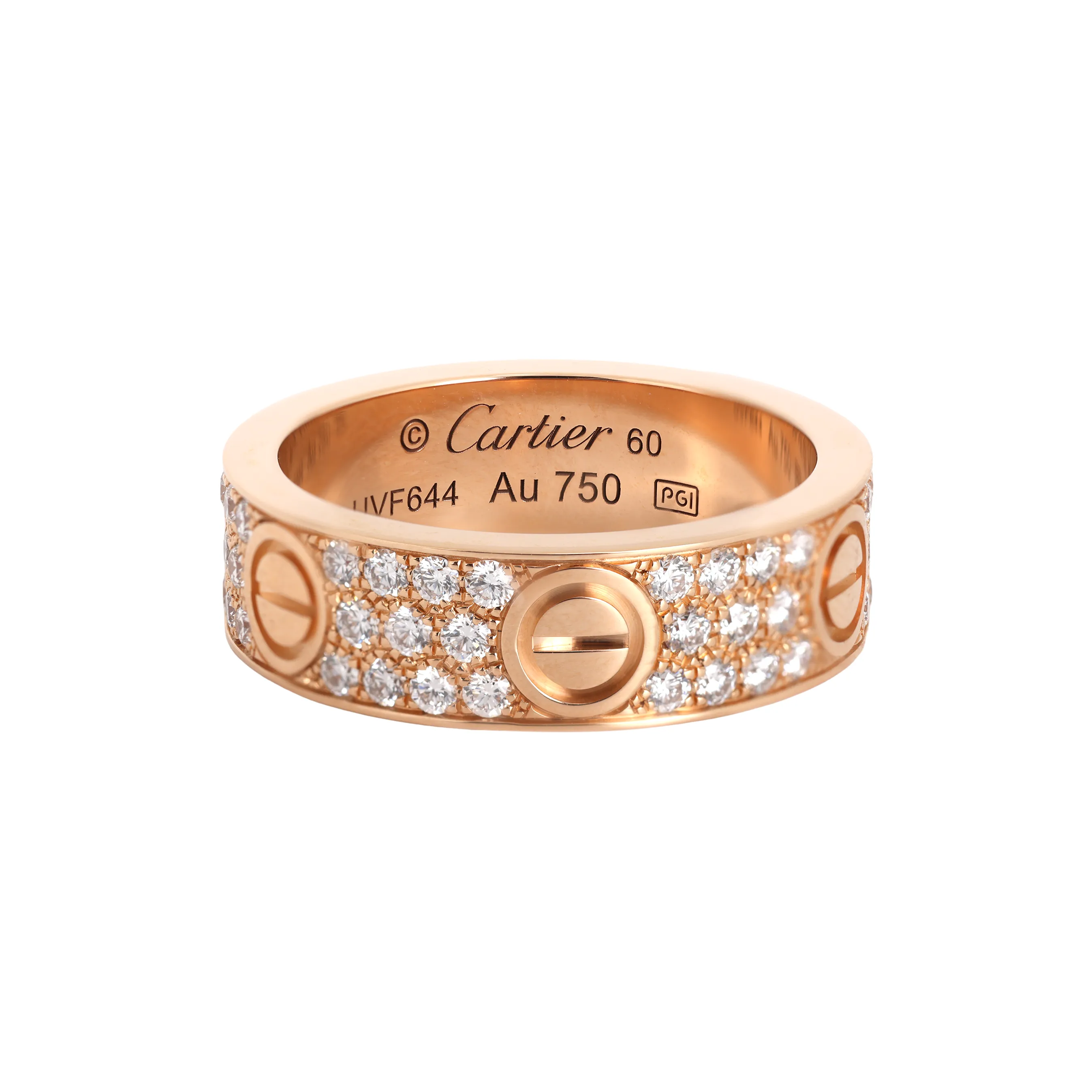 CARTIER 18K Rose Gold Full Diamond Ring Finger Women's