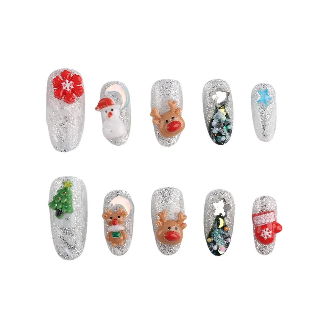 SHANGSHIQIN 3D-эффект Мягкий Ручной Рисунок Мультяшный Лось Рождественская елка Осветляющий False Nail 20mm Овал Свет Однотонный