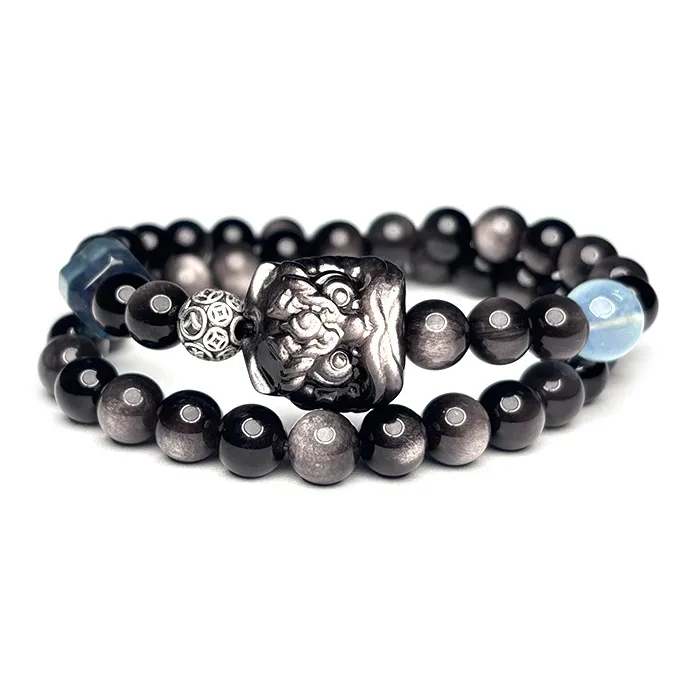 Womens Denim Handbags Obsidian New Chinese Style Stackable Good Luck Beaded Bracelet Men's