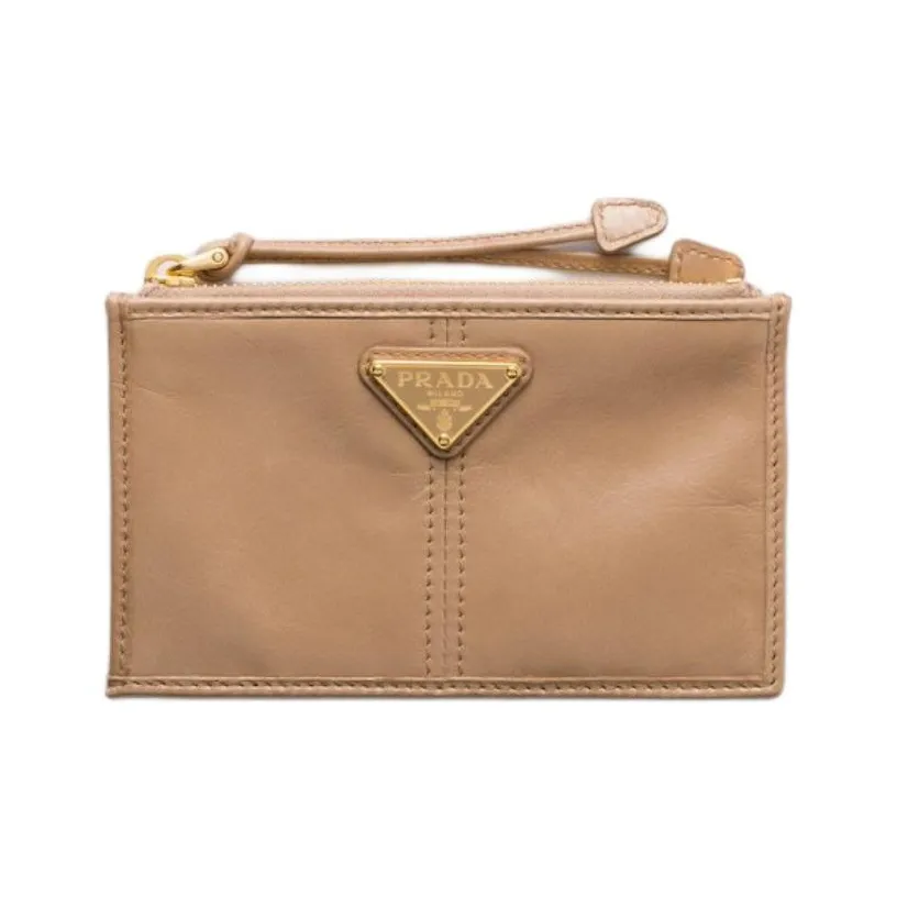 PRADA Cow Leather Card Holder Women's Guest Appearance Beige