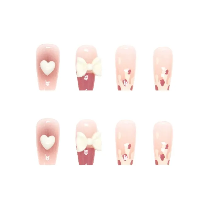 Suiyiie Мягкий Румяна Градиентный Лак для ногтей Розовый Девичий Sweetheart False Nail MID Длина Розовый Градиентный